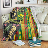 Hawaiian Tropical Plants Lei Blanket Kanaka Maoli Tribal with Palaka Motifs - Polynesian Pride
