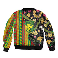 Hawaiian Tropical Plants Lei Bomber Jacket Kanaka Maoli Tribal with Palaka Motifs - Polynesian Pride
