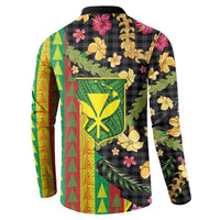 Hawaiian Tropical Plants Lei Button Sweatshirt Kanaka Maoli Tribal with Palaka Motifs - Polynesian Pride