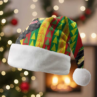 Hawaiian Tropical Plants Lei Christmas Santa Hat Kanaka Maoli Tribal with Palaka Motifs - Polynesian Pride
