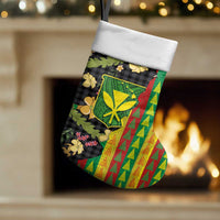 Hawaiian Tropical Plants Lei Christmas Stocking Kanaka Maoli Tribal with Palaka Motifs - Polynesian Pride