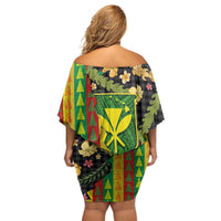 Hawaiian Tropical Plants Lei Family Matching Off Shoulder Short Dress and Hawaiian Shirt Kanaka Maoli Tribal with Palaka Motifs - Polynesian Pride