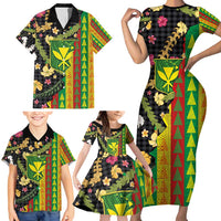 Hawaiian Tropical Plants Lei Family Matching Short Sleeve Bodycon Dress and Hawaiian Shirt Kanaka Maoli Tribal with Palaka Motifs - Polynesian Pride