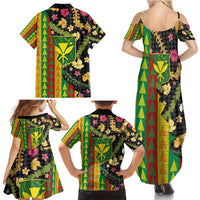 Hawaiian Tropical Plants Lei Family Matching Summer Maxi Dress and Hawaiian Shirt Kanaka Maoli Tribal with Palaka Motifs - Polynesian Pride
