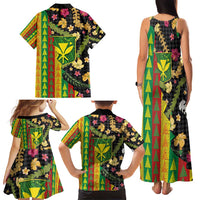 Hawaiian Tropical Plants Lei Family Matching Tank Maxi Dress and Hawaiian Shirt Kanaka Maoli Tribal with Palaka Motifs - Polynesian Pride