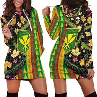 Hawaiian Tropical Plants Lei Hoodie Dress Kanaka Maoli Tribal with Palaka Motifs - Polynesian Pride