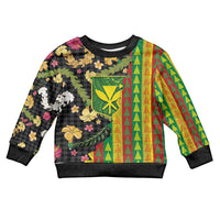 Hawaiian Tropical Plants Lei Kid Ugly Christmas Sweater Kanaka Maoli Tribal with Palaka Motifs - Polynesian Pride