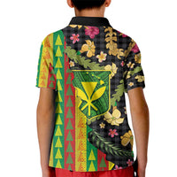 Hawaiian Tropical Plants Lei Kid Polo Shirt Kanaka Maoli Tribal with Palaka Motifs - Polynesian Pride