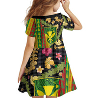 Hawaiian Tropical Plants Lei Kid Short Sleeve Dress Kanaka Maoli Tribal with Palaka Motifs LT03 - Polynesian Pride