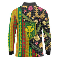 Hawaiian Tropical Plants Lei Long Sleeve Polo Shirt Kanaka Maoli Tribal with Palaka Motifs - Polynesian Pride