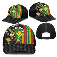 Hawaiian Tropical Plants Lei Mesh Trucker Cap Kanaka Maoli Tribal with Palaka Motifs LT03 - Polynesian Pride