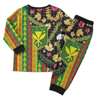 Hawaiian Tropical Plants Lei Christmas Pajama Set Kanaka Maoli Tribal with Palaka Motifs - Polynesian Pride