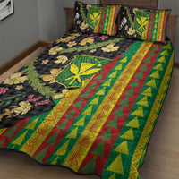 Hawaiian Tropical Plants Lei Quilt Bed Set Kanaka Maoli Tribal with Palaka Motifs - Polynesian Pride