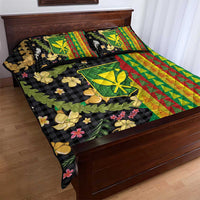 Hawaiian Tropical Plants Lei Quilt Bed Set Kanaka Maoli Tribal with Palaka Motifs - Polynesian Pride