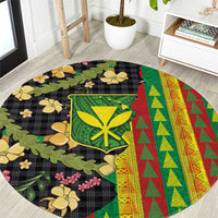 Hawaiian Tropical Plants Lei Round Carpet Kanaka Maoli Tribal with Palaka Motifs - Polynesian Pride
