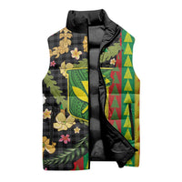 Hawaiian Tropical Plants Lei Sleeveless Puffer Jacket Kanaka Maoli Tribal with Palaka Motifs - Polynesian Pride