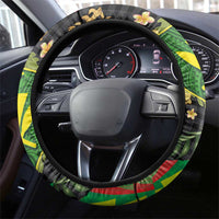 Hawaiian Tropical Plants Lei Steering Wheel Cover Kanaka Maoli Tribal with Palaka Motifs - Polynesian Pride