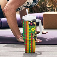 Hawaiian Tropical Plants Lei Tumbler With Handle Kanaka Maoli Tribal with Palaka Motifs - Polynesian Pride