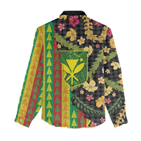 Hawaiian Tropical Plants Lei Women Casual Shirt Kanaka Maoli Tribal with Palaka Motifs - Polynesian Pride