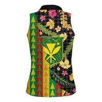 Hawaiian Tropical Plants Lei Women Sleeveless Polo Shirt Kanaka Maoli Tribal with Palaka Motifs - Polynesian Pride