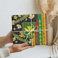 Hawaiian Tropical Plants Lei Wrapping Paper with Palaka Pattern and Kanaka Maoli Tribal Motifs - Polynesian Pride