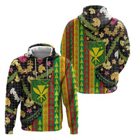 Hawaiian Tropical Plants Lei Zip Hoodie Kanaka Maoli Tribal with Palaka Motifs - Polynesian Pride