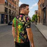 Hawaiian Tropical Plants Lei Zipper Polo Shirt Kanaka Maoli Tribal with Palaka Motifs - Polynesian Pride