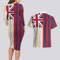 Hawaiian Tropical Plants Lei Couples Matching Long Sleeve Bodycon Dress and Hawaiian Shirt National Flag Style - Polynesian Pride
