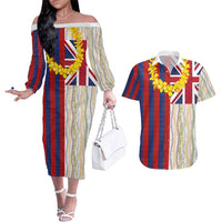 Hawaiian Tropical Plants Lei Couples Matching Off The Shoulder Long Sleeve Dress and Hawaiian Shirt National Flag Style - Polynesian Pride