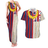 Hawaiian Tropical Plants Lei Couples Matching Tank Maxi Dress and Hawaiian Shirt National Flag Style - Polynesian Pride