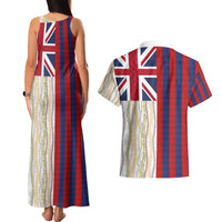Hawaiian Tropical Plants Lei Couples Matching Tank Maxi Dress and Hawaiian Shirt National Flag Style - Polynesian Pride