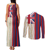 Hawaiian Tropical Plants Lei Couples Matching Tank Maxi Dress and Long Sleeve Button Shirt National Flag Style - Polynesian Pride