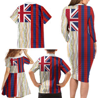 Hawaiian Tropical Plants Lei Family Matching Long Sleeve Bodycon Dress and Hawaiian Shirt National Flag Style - Polynesian Pride