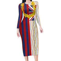 Hawaiian Tropical Plants Lei Family Matching Long Sleeve Bodycon Dress and Hawaiian Shirt National Flag Style - Polynesian Pride