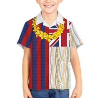 Hawaiian Tropical Plants Lei Family Matching Off The Shoulder Long Sleeve Dress and Hawaiian Shirt National Flag Style LT03 Son's Shirt Multicolor - Polynesian Pride