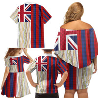 Hawaiian Tropical Plants Lei Family Matching Off Shoulder Short Dress and Hawaiian Shirt National Flag Style - Polynesian Pride