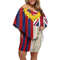Hawaiian Tropical Plants Lei Family Matching Off Shoulder Short Dress and Hawaiian Shirt National Flag Style - Polynesian Pride