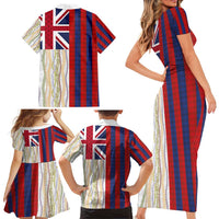 Hawaiian Tropical Plants Lei Family Matching Short Sleeve Bodycon Dress and Hawaiian Shirt National Flag Style - Polynesian Pride