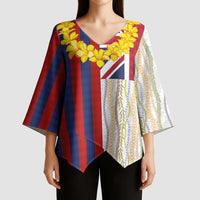 Hawaiian Tropical Plants Lei Kimono Sleeve Blouse National Flag Style - Polynesian Pride