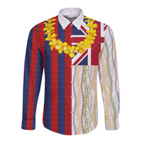 Hawaiian Tropical Plants Lei Long Sleeve Button Shirt National Flag Style - Polynesian Pride