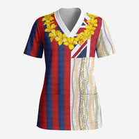 Hawaiian Tropical Plants Lei Scrub Top National Flag Style - Polynesian Pride