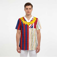 Hawaiian Tropical Plants Lei Scrub Top National Flag Style - Polynesian Pride