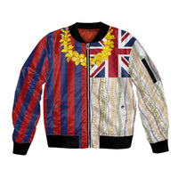 Hawaiian Tropical Plants Lei Sleeve Zip Bomber Jacket National Flag Style - Polynesian Pride