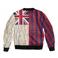Hawaiian Tropical Plants Lei Sleeve Zip Bomber Jacket National Flag Style - Polynesian Pride