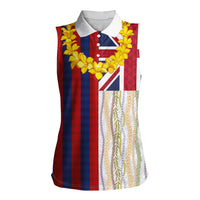 Hawaiian Tropical Plants Lei Women Sleeveless Polo Shirt National Flag Style - Polynesian Pride