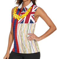 Hawaiian Tropical Plants Lei Women Sleeveless Polo Shirt National Flag Style - Polynesian Pride