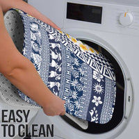 Hawaiian Plumeria Lei Bathroom Set Kakau Motifs and Palaka Half Style Blue Color - Polynesian Pride