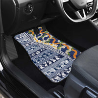 Hawaiian Plumeria Lei Car Mats Kakau Motifs and Palaka Half Style Blue Color - Polynesian Pride