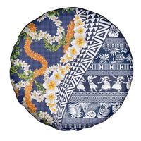 Hawaiian Plumeria Lei Spare Tire Cover Kakau Motifs and Palaka Half Style Blue Color - Polynesian Pride