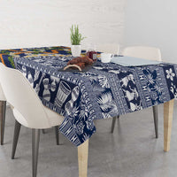 Hawaiian Plumeria Lei Tablecloth Kakau Motifs and Palaka Half Style Blue Color - Polynesian Pride